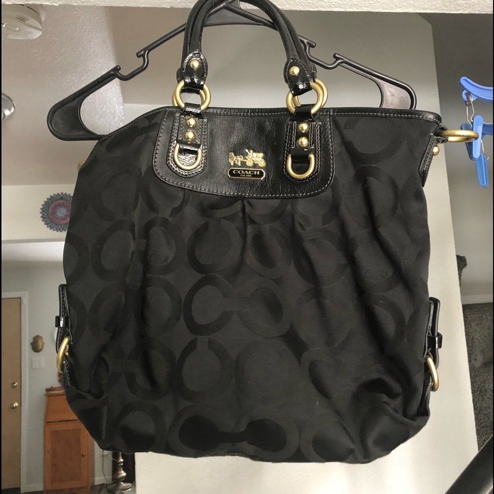 Coach satin black hand bag